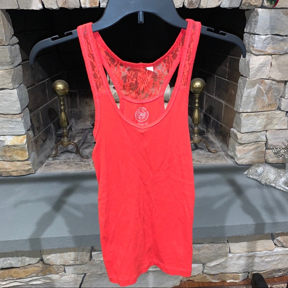 Red Lacey Back Tank Top